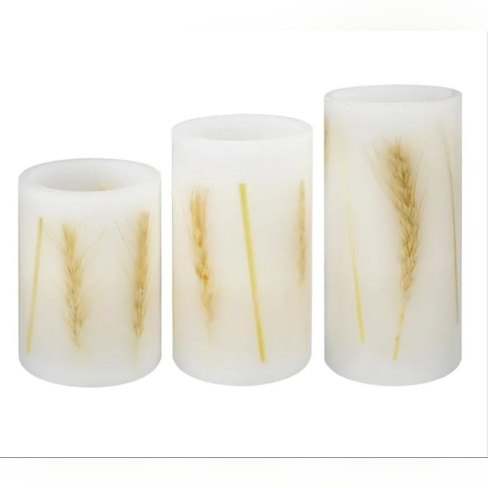 Honeybloom 3-Pack Wheat Embedded LED Candles